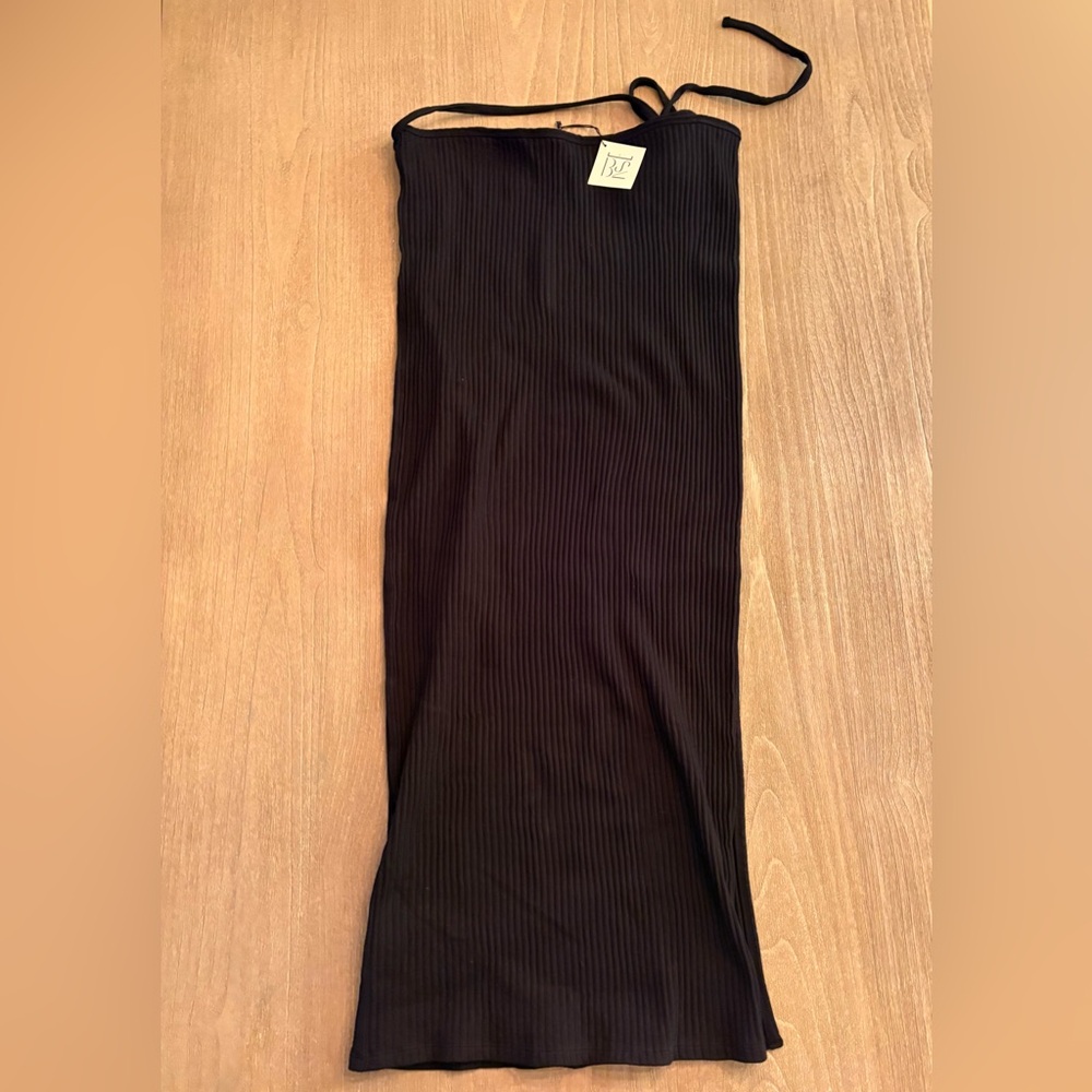 Baserange Brig Skirt Large NWT Black Organic Cotton Ribbed Wrap Midi Skirt - Picture 10 of 15